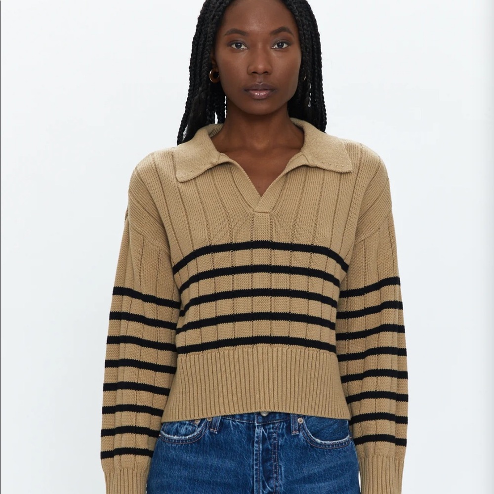 Pistola ARLO POLO SWEATER - TAN NOIR STRIPE